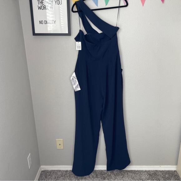 NWT Dress the Population Flippa Navy One Shoulder Asymmetrical Jumpsuit | L - Picture 4 of 8